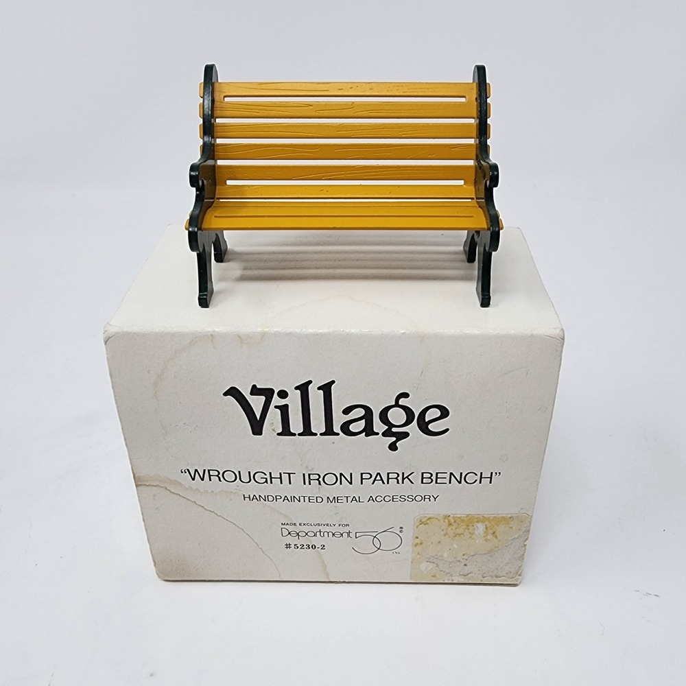 Department 56 Village Wrought Iron Park Bench Yellow Green Metal Accessory 52302